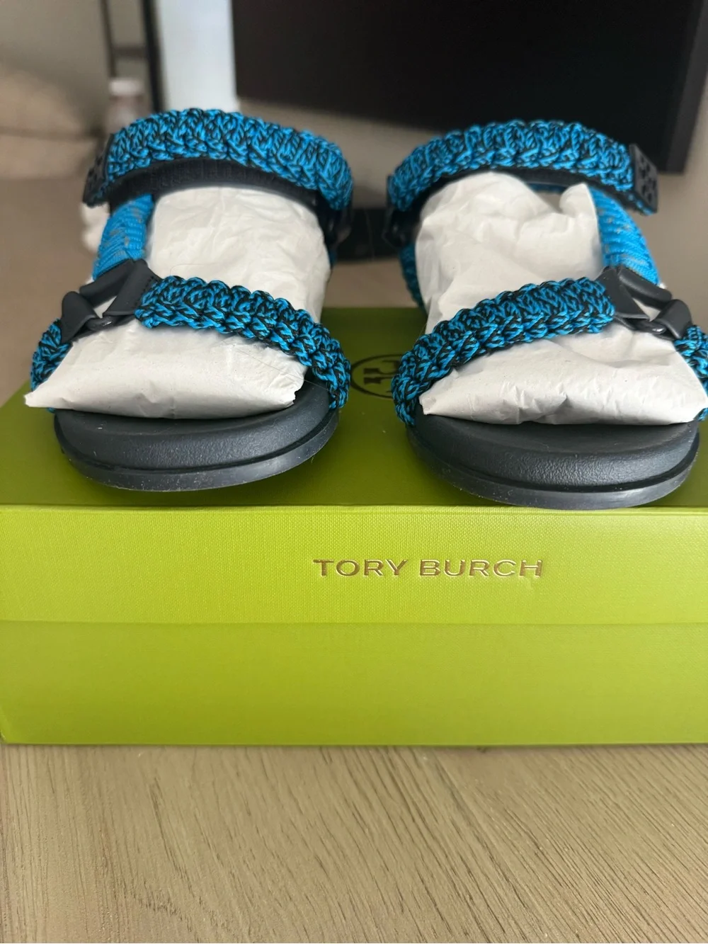 Tory Burch Braided Turquoise-Black Sport Sandals